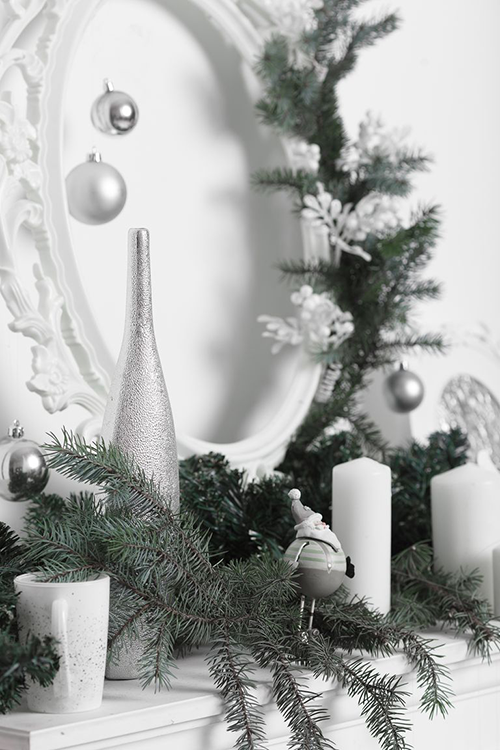 Splashes of Silver Decor and Evergreens